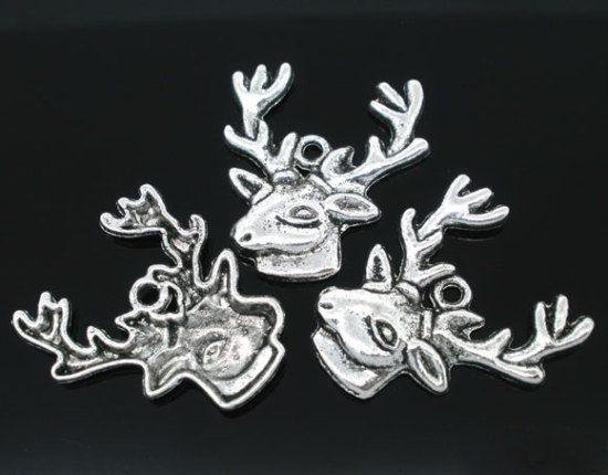 Picture of Antique Silver Color Pere David's Deer Charms Pendants 25x22mm, 30 PCs