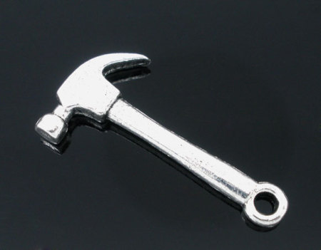 Imagen de Colgantes Aleación del Metal Del Zinc de Martillo Plata Antigua Rhinestone 25.0mm x 13.0mm, 50 Unidades 