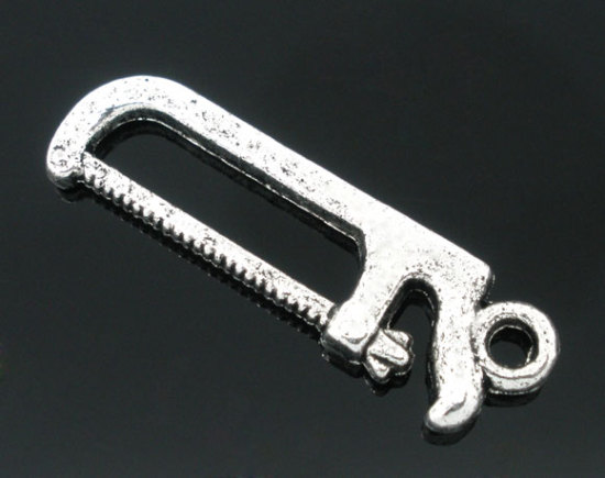 Picture of 50 PCs Antique Silver Color Saw Charms Pendants 26x8mm Findings