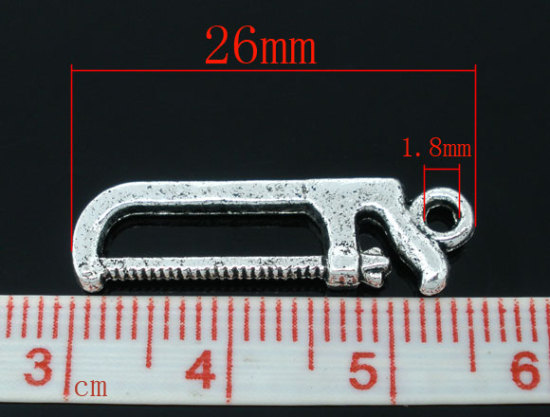 Picture of 50 PCs Antique Silver Color Saw Charms Pendants 26x8mm Findings