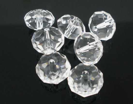 Picture of Crystal Glass Loose Beads Round Transparent Faceted About 14mm Dia, Hole: Approx 1.8mm-1.2mm, 20 PCs