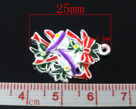 Imagen de Colgantes Aleación del Metal Del Zinc de Cascabel Argentado Rhinestone 25.0mm x 18.0mm, 10 Unidades 