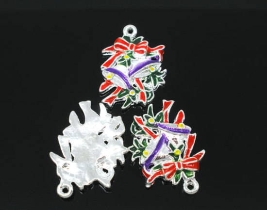 Imagen de Colgantes Aleación del Metal Del Zinc de Cascabel Argentado Rhinestone 25.0mm x 18.0mm, 10 Unidades 