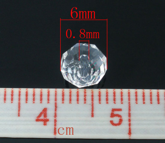 Image de Perles Cristales en Verre Plat-Rond Blanc Transparent à Facettes 6mm Dia, Taille de Trou: 0.8mm, 100 Pcs