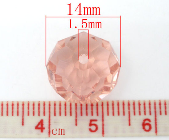 Bild von Kristall Glas Perlen Rondell Lachsrosa Facettiert 14mm D. - 13mm D., Loch:ca. 1.5mm, 20 Stück