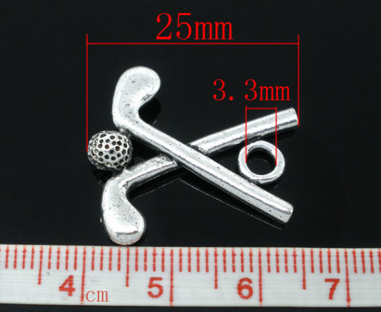 Picture of Zinc Based Alloy Sport Pendants Golf Bat Antique Silver Color 25mm x 22mm, 20 PCs