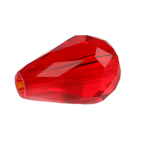 Crystal Glass Loose Beads Teardrop Red Transparent Faceted About 11mm x 8mm, Hole: Approx 1mm, 50 PCs