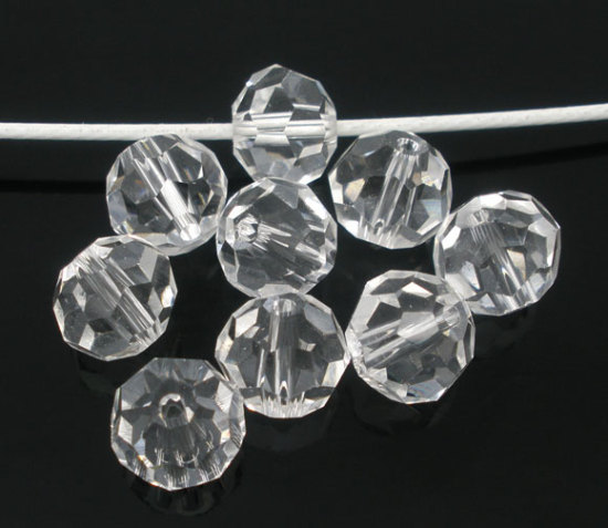 Image de Perles Cristales en Verre Balle Blanc Transparent à Facettes 8mm Dia, Taille de Trou: 1.1mm, 50 Pcs