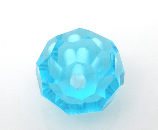 Picture of Crystal Glass Loose Beads Ball Lake Blue Transparent Faceted About 8mm Dia, Hole: Approx 1.1mm, 50 PCs