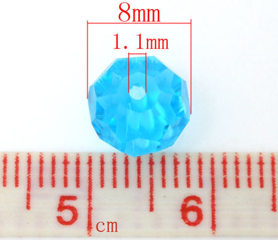 Picture of Crystal Glass Loose Beads Ball Lake Blue Transparent Faceted About 8mm Dia, Hole: Approx 1.1mm, 50 PCs