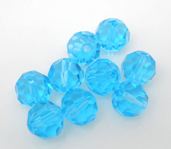 Picture of Crystal Glass Loose Beads Ball Lake Blue Transparent Faceted About 8mm Dia, Hole: Approx 1.1mm, 50 PCs