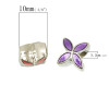 Picture of Zinc Metal Alloy European Style Large Hole Charm Beads Four Petals Flower Silver Tone Mixed Enamel About 13mm x 10mm, Hole: Approx 5.2mm, 10 PCs