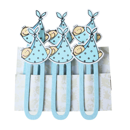 Picture of Wood Bookmark Baby Blue Baby Shower Decoration 9.3cm x 3.2cm, 5 Plates(Approx 6PCs/Plate)
