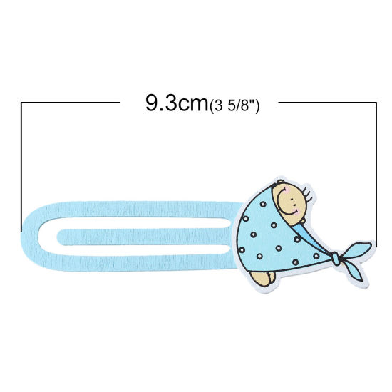 Picture of Wood Bookmark Baby Blue Baby Shower Decoration 9.3cm x 3.2cm, 5 Plates(Approx 6PCs/Plate)