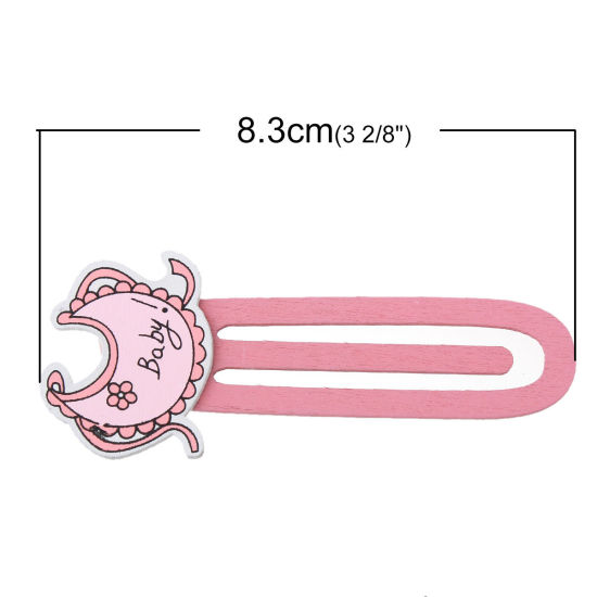 Picture of Wood Bookmark Baby Bib Pink Alphabet "Baby" Pattern Baby Shower Decoration 8.3cm x 3.4cm, 5 Plates(Approx 6PCs/Plate)
