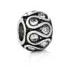 Picture of Zinc Metal Alloy European Style Large Hole Charm Beads Barrel Antique Silver Color Pattern Carved Clear Rhinestone About 11mm x 8mm, Hole: Approx 5.1mm, 10 PCs