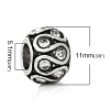 Picture of Zinc Metal Alloy European Style Large Hole Charm Beads Barrel Antique Silver Color Pattern Carved Clear Rhinestone About 11mm x 8mm, Hole: Approx 5.1mm, 10 PCs