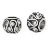 Picture of Zinc Metal Alloy European Style Large Hole Charm Beads Barrel Antique Silver Color Pattern Carved Clear Rhinestone About 11mm x 8mm, Hole: Approx 5.1mm, 10 PCs