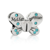 Picture of Zinc Metal Alloy European Style Large Hole Charm Beads Butterfly Antique Silver Color Message " Mother Daughter " Carved Blue Rhinestone About 22mm x 15mm, Hole: Approx 4.8mm, 5 PCs