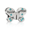Picture of Zinc Metal Alloy European Style Large Hole Charm Beads Butterfly Antique Silver Color Message " Mother Daughter " Carved Blue Rhinestone About 22mm x 15mm, Hole: Approx 4.8mm, 5 PCs