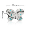 Picture of Zinc Metal Alloy European Style Large Hole Charm Beads Butterfly Antique Silver Color Message " Mother Daughter " Carved Blue Rhinestone About 22mm x 15mm, Hole: Approx 4.8mm, 5 PCs