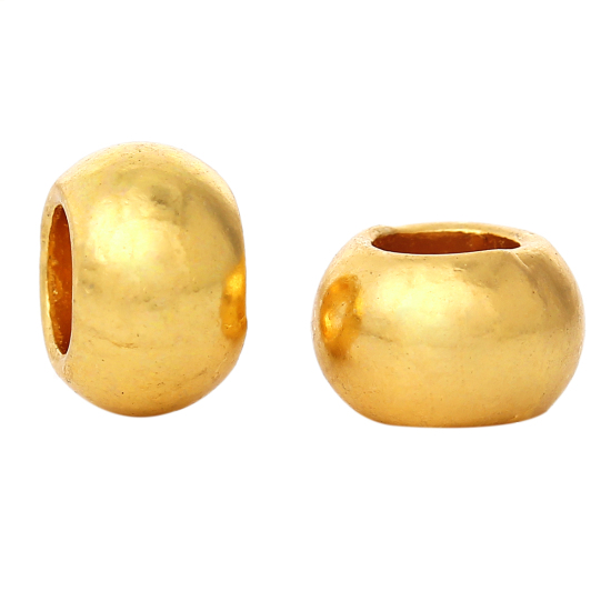 Image de Perles à Gros Trou au Style Européen en Alliage de Zinc Rond Tonneau Doré 9mm Dia, Tailles de Trous: 4.8mm, 100 Pcs