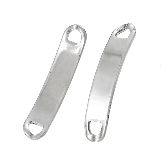 Picture of 304 Stainless Steel Connectors Findings Curve Rectangle Silver Tone 4.2cm(1 5/8"） x 0.8cm（3/8"), 10 PCs