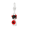 Picture of Zinc Metal Alloy Clip On Charms For Vintage Charm Bracelets Japanese Doll Silver Plated Red & Black Enamel 30mm(1 1/8") x 7mm(2/8"), 5 PCs