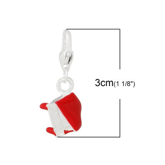 Picture of Zinc Metal Alloy Clip On Charms For Vintage Charm Bracelets Piano Silver Plated Red Enamel 3cm(1 1/8") x 1.1cm(3/8"), 10 PCs