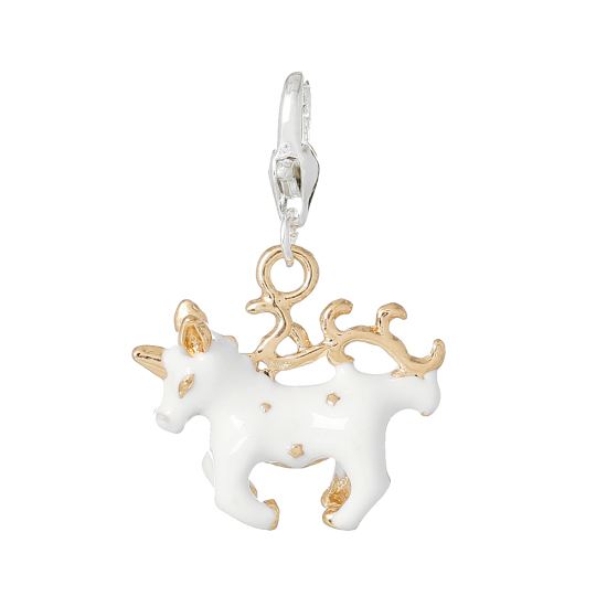 Picture of Zinc Metal Alloy Clip On Charms For Vintage Charm Bracelets Horse Animal Silver Plated White Enamel 3.6cm(1 3/8") x 2.4cm(1"), 5 PCs