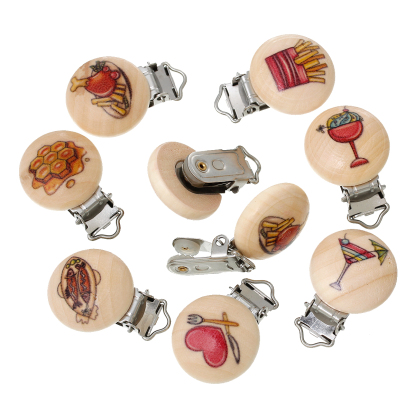 5PCs Pacifier Clips Wooden Round White For Baby 4.4cm x2.9cm 1 6/8" *1 1/8" 
