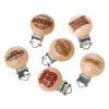 Picture of Wood Baby Pacifier Clip Round Message Pattern At Random 43mm(1 6/8") x 29mm(1 1/8"), 5 PCs