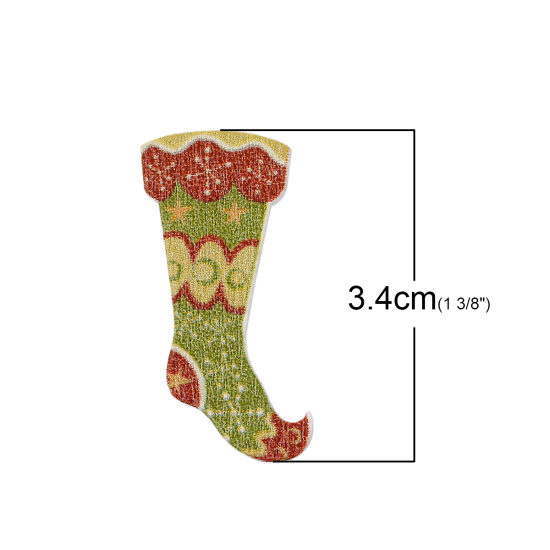 Picture of Wood Embellishments Findings Christmas Candy Stocking Multicolor 3.4cm x 15.0mm , 100 PCs