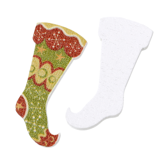 Picture of Natural Wood Embellishments Findings Christmas Candy Stocking Multicolor 3.4cm x 15.0mm , 100 PCs