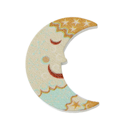 Natural Wood Embellishments Scrapbooking Half Moon Multicolor Smile Pattern 35mm(1 3/8") x 27mm(1 1/8"), 100 PCs