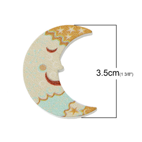 Picture of Wood Embellishments Scrapbooking Half Moon Multicolor Smile Pattern 35mm(1 3/8") x 27mm(1 1/8"), 100 PCs