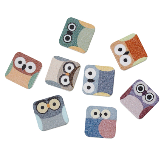 Picture of Wood Embellishments Scrapbooking Square At Random Halloween Owl Pattern 20mm( 6/8") x 20mm( 6/8"), 9 PCs
