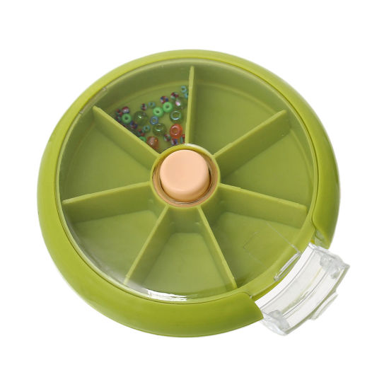 Изображение Коробка для Хранения или Выставки Бусины Круглые Оливково-зеленый 8.9см диаметр, 3 ШТ ( 7 Отсеки)  