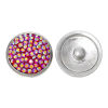 Picture of 20mm Zinc Metal Alloy Snap Buttons Round Silver Tone Red AB Color Rhinestone Fit Snap Button Bracelets, Knob Size: 5.5mm( 2/8"), 2 PCs