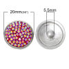 Picture of 20mm Zinc Metal Alloy Snap Buttons Round Silver Tone Red AB Color Rhinestone Fit Snap Button Bracelets, Knob Size: 5.5mm( 2/8"), 2 PCs