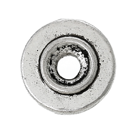 Image de 25 Pcs Coupelles en Alliage de Zinc Rond Argent Vieilli (Convenable à Perle 6mm Dia.) 9mm Dia
