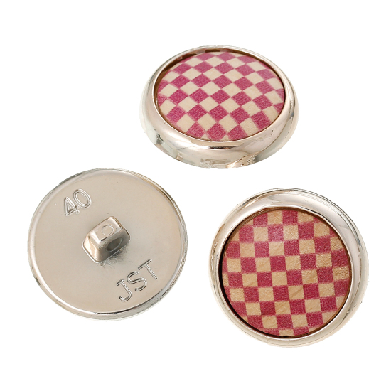 Picture of Plastic & Natural Wood Sewing Shank Buttons Round Multicolor Lattice Pattern 25mm(1") Dia, 20 PCs