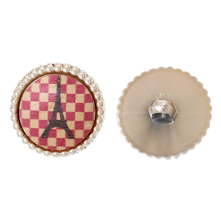 Plastic & Natural Wood Sewing Shank Buttons Round Multicolor Eiffel Tower Lattice Pattern 25mm(1") Dia, 20 PCs