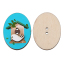 Picture of Natural Wood Sewing Button Scrapbooking Oval Blue Birdcage Pattern 2 Holes 32mm x 24mm(1 2/8"x 1"), 20 PCs