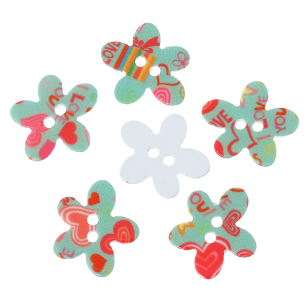 オーシャンアクセサリー アクリル 2つ穴 ボタン 花  ランダムな色 25mm x 22mm 20 個