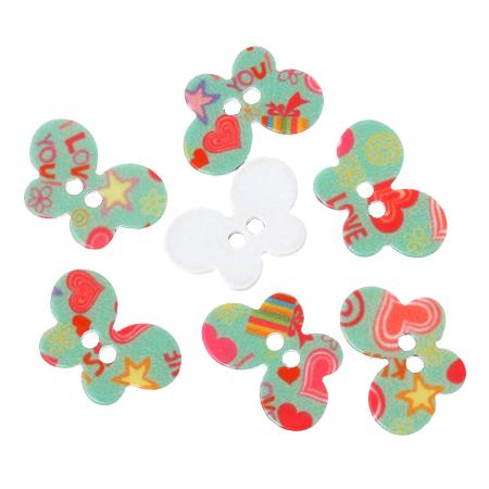 Acrylic Sewing Buttons Scrapbooking 2 Holes Butterfly Multicolor At Random Mixed Pattern 25mm(1") x 17mm( 5/8"), 20 PCs