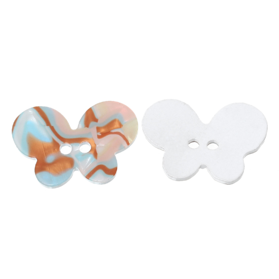 Picture of Acrylic Sewing Buttons Scrapbooking Butterfly Multicolor 2 Holes 30mm(1 1/8") x 20mm( 6/8"), 20 PCs