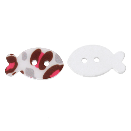 Acrylic Sewing Buttons Scrapbooking Fish Multicolor 2 Holes 25mm(1") x 14mm( 4/8"), 20 PCs