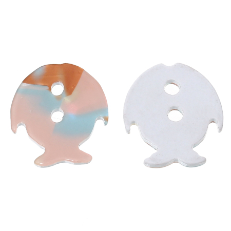 Bild von Acryl Knöpfe zum Aufnähen Fisch Bunt 2 Löcher gestreift 19mm x 18mm 20 Stück