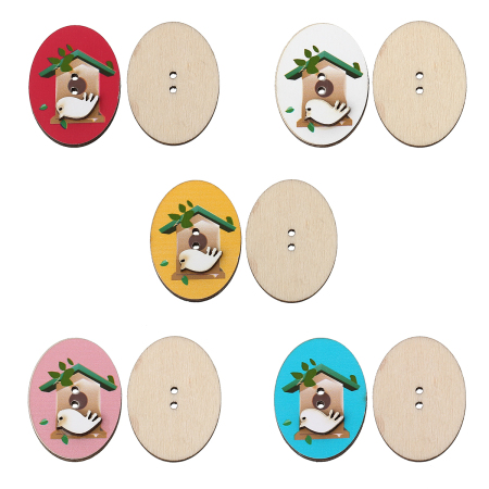 Natural Wood Sewing Button Scrapbooking Oval Mixed Birdcage Pattern 2 Holes 32mm x 24mm(1 2/8"x 1"), 20 PCs